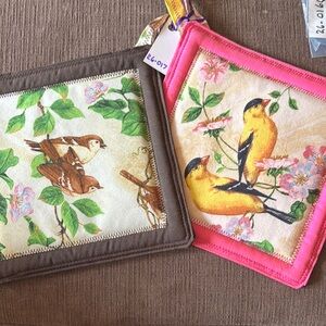 Bird-Themed Pot Holders- brown or pink
